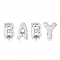 Foil text balloon BABY silver 35 cm height (for air)
