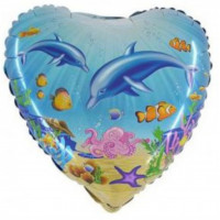 Delfin hjerte folie ballon 18" / 40 cm (uden helium)