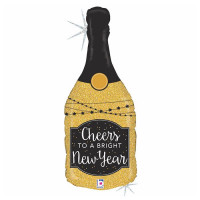 Happy New Year Champagne Flaske Guld 36" / 90 cm folie ballon (uden helium)