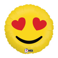 Emoji Smiley med Hjerte øjne rund folie ballon 18" / 40 cm (uden helium)