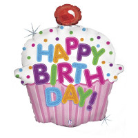 Happy Birthday Cupcake with Berry figure foil balloon 24" / 60 cm (without helium)