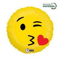 Emoji Smiley Kys med Hjerte rund folie ballon 18" / 40 cm (uden helium)