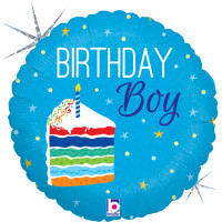 Birthday Boy with cake blue foil balloon 18" / 40 cm (without helium)