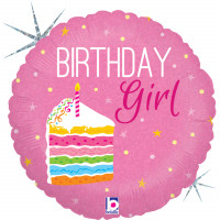 Birthday Girl with cake pink foil balloon 18" / 40 cm (without helium)