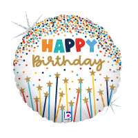 Happy Birthday Stjerne Stearinlys fødselsdags rund folie ballon 18" / 40 cm (uden helium)