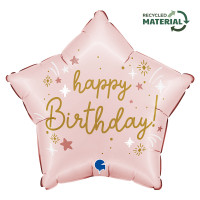 Happy Birthday lyserød stjerne fødselsdags folie ballon 18" / 40 cm (uden helium)