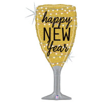 Happy New Year Champagne Glas 36" / 90 cm folie ballon (uden helium)