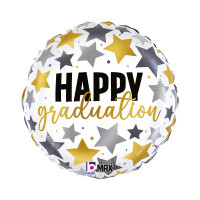 Student "Happy Graduation" stjerner rund folie ballon 18" / 40 cm (uden helium)