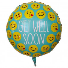 Get Well Soon med Emojis rund folie ballon 18" / 40 cm (uden helium)