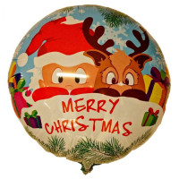 Merry Christmas med Julemand og Rensdyr rund Jule folie ballon 18" / 40 cm (uden helium)