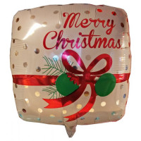 Merry Christmas med Sløjfe firkantet Jule folie ballon 18" / 40 cm (uden helium)
