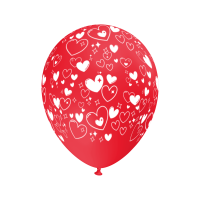 12" / 30 cm Red pastel latex balloon in degradable natural rubber with all-over Hearts print