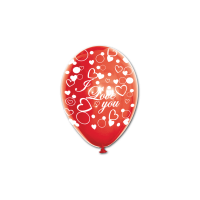 12" / 30 cm Red pastel latex balloon in degradable natural rubber with all-over Hearts and I Love You print