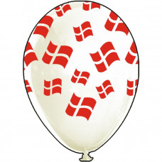 12" / 30 cm White pastel latex balloon in degradable natural rubber with all-over Flags print