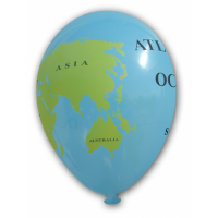 12" / 30 cm Blue pastel latex balloon With World Map print