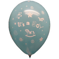 12" / 30 cm Blue pastel latex balloon in degradable natural rubber with all-over It's a Boy print