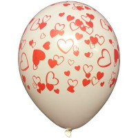 12" / 30 cm White pastel latex balloon in degradable natural rubber with all-over Hearts print