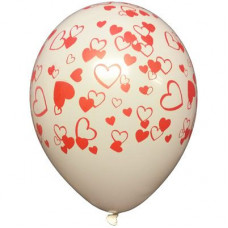 12" / 30 cm White pastel latex balloon in degradable natural rubber with all-over Hearts print