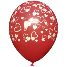 12" / 30 cm Red pastel latex balloon in degradable natural rubber with all-over Hearts print