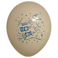 12" / 30 cm White pastel latex balloon Happy New Year Champagne print